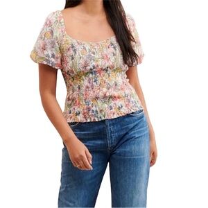 Anthropologie  Aurelia‎ Floral Smocked Top Size Medium Petite
